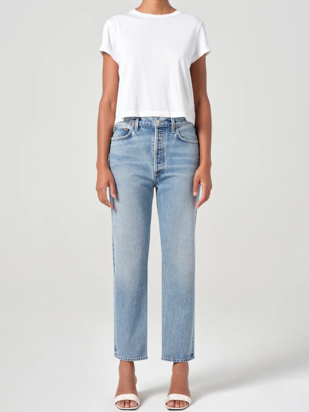Agolde Women's '90s Pinch Waist High Rise Straight Crop Jeans in Stage, NWT
